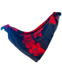 Square silk scarf Black red flowers